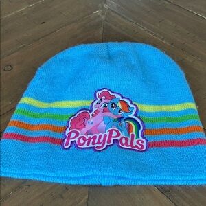 Blue Pony Pals Beanie with Rainbow Stripes